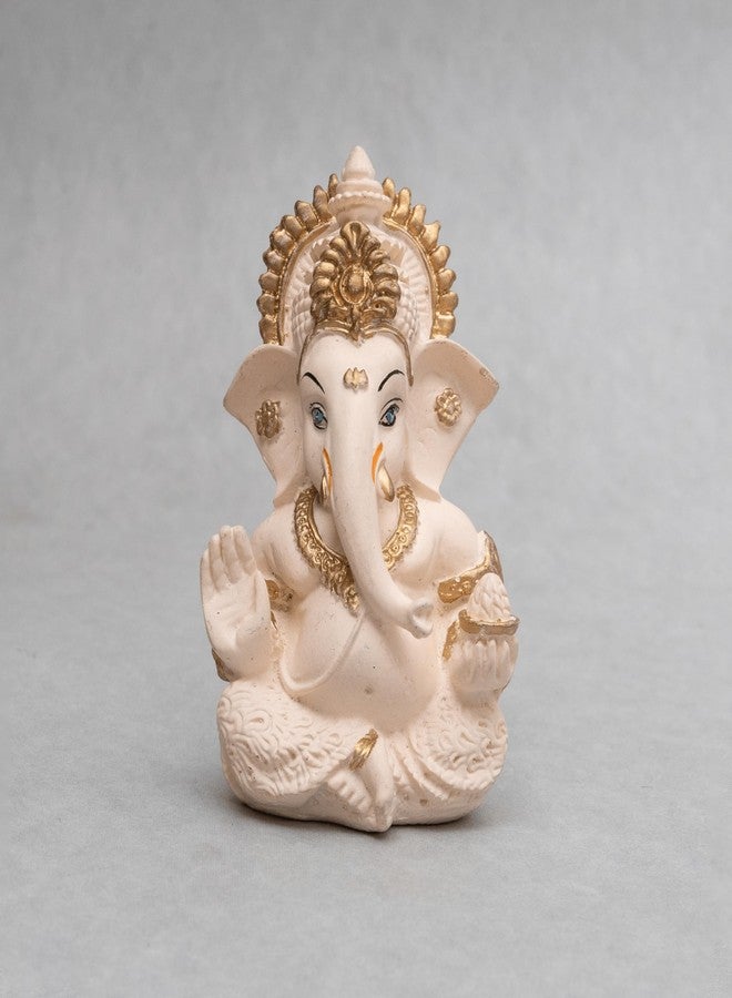 Dev Aastha Lord Ganesha Idol for Car Dashboard, Home Decor & Pooja | Resin Gold Plated Ganpati Murti | 3.5 Inch Ganesh Statue for Gift, Diwali, Housewarming, Baby Shower, Mandir Decor, Peach Ivory,P-1 - Image 1